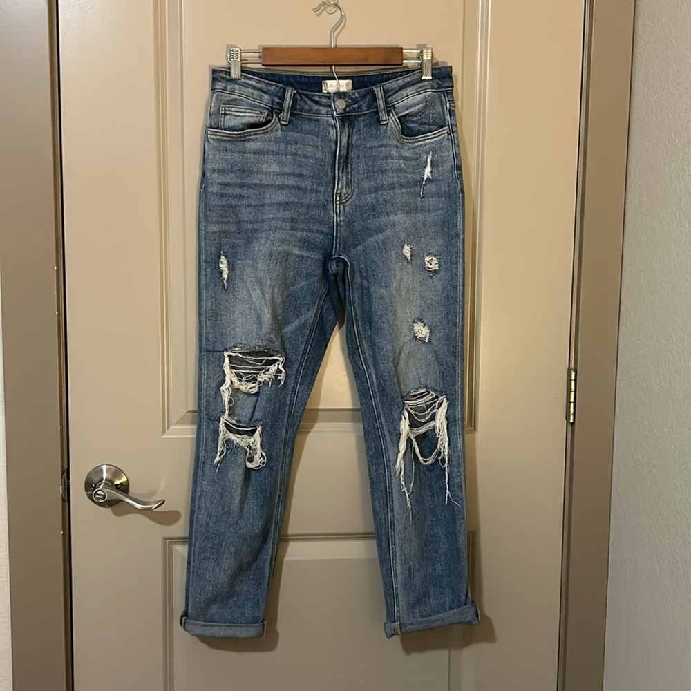 Altar’d State Light Wash Distressed Mom Jeans